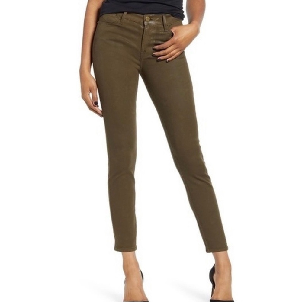 Frame Denim Le High Rise Skinny Jeans in Coated Military Olive Green Size 27